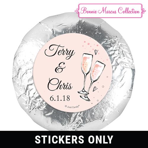 Personalized 1.25" Stickers - Anniversary Bubbly Party Pink (48 Stickers)