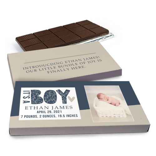 Deluxe Personalized It's A Boy Chocolate Bar in Gift Box (3oz Bar)
