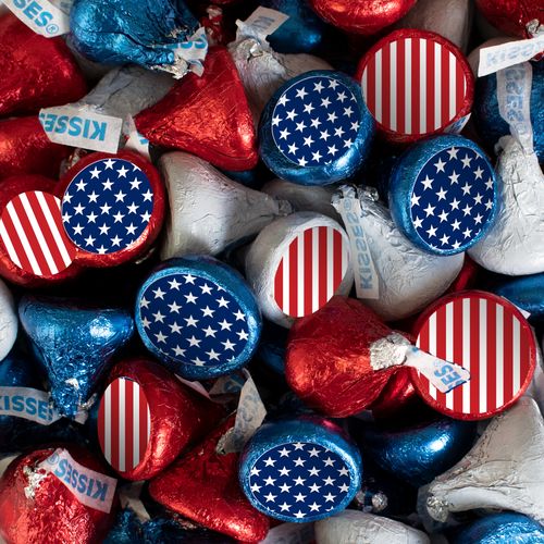 Patriotic Hershey's Kisses Candy and Stars & Stripes Stickers - Assembled 75 Pack