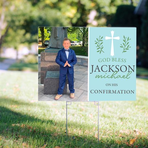 Personalized Confirmation Yard Sign - Blue God Bless