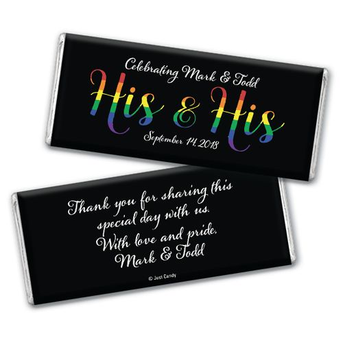 Personalized Chocolate Bar & Wrapper - Gay Wedding His & His Rainbow