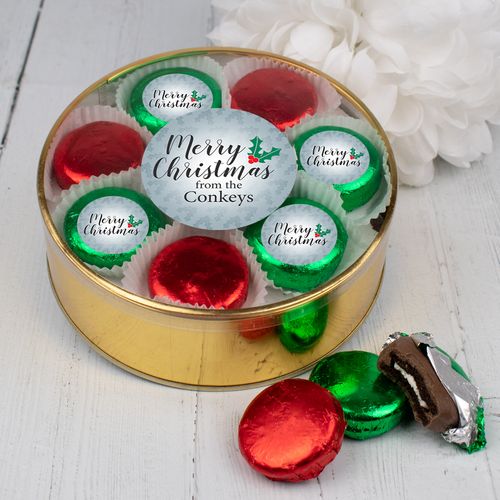 Personalized Merry Christmas Extra Large Oreo Tin in Silver or Gold