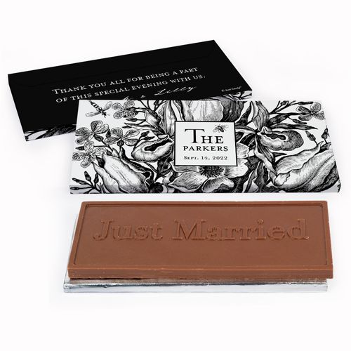 Deluxe Personalized Ornamental Botanicals Wedding Chocolate Bar in Gift Box