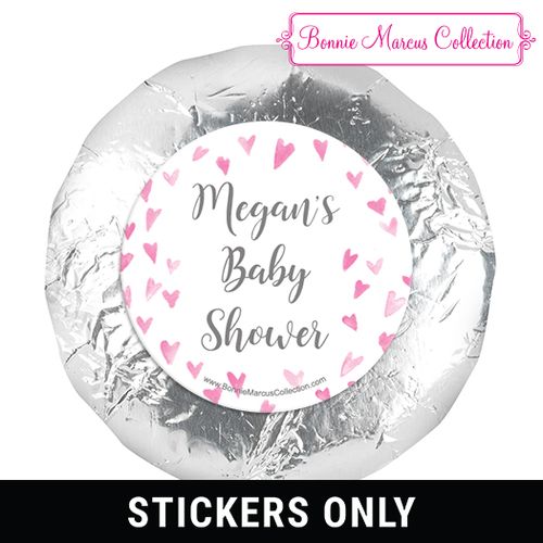 Personalized Bonnie Marcus Heart Shower Baby Shower 1.25in Stickers (48 Stickers)