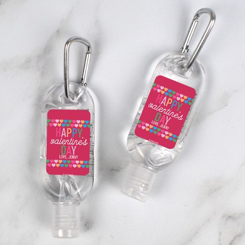 Personalized Hand Sanitizer with Carabiner Valentine's Day 1 fl. oz bottle - Rainbow Hearts