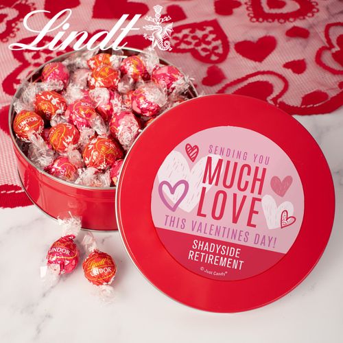 Personalized Valentine's Day Sending You Much Love Tin with Lindt Truffles (approx 35 pcs)
