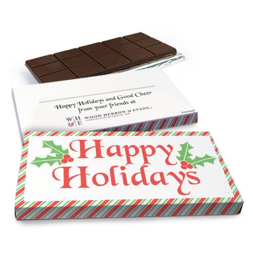 Deluxe Personalized Stripes Christmas Chocolate Bar in Gift Box (3oz Bar)