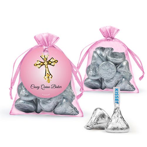 Personalized Girl First Communion Favor Assembled Organza Bag Filled with Hershey's Kisses