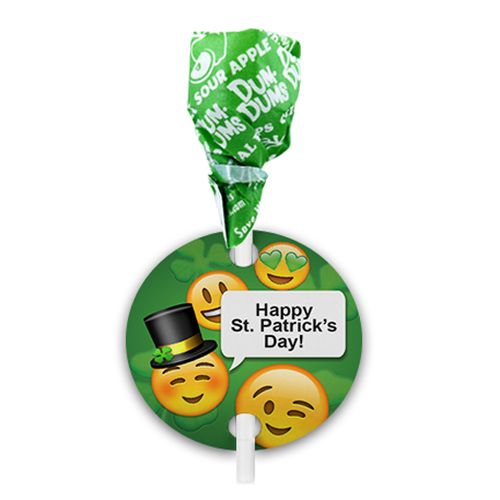 Personalized St. Patricks Day Emoji Dum Dums with Gift Tag (75 pops)
