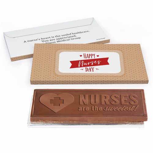 Deluxe Personalized Nurse Appreciation Happy Nurses Day Embossed Chocolate Bar in Gift Box