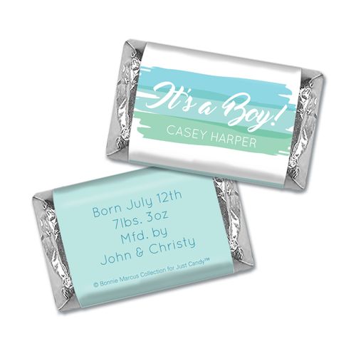 Bonnie Marcus Collection Personalized HERSHEY'S MINIATURES Wrappers Watercolor Boy Birth Announcement