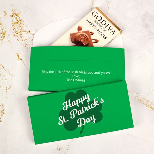 Deluxe Personalized St. Patrick's Day Clover Godiva Chocolate Bar in Gift Box