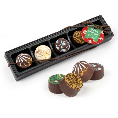 Personalized New Year's Snowflakes Gourmet Belgian Chocolate Truffle Gift Box (5 Truffles)
