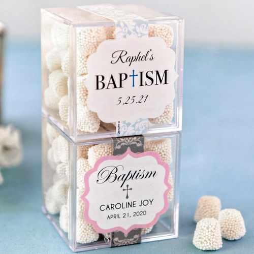 Personalized Baptism JUST CANDY® favor cube with Jelly Belly Gumdrops