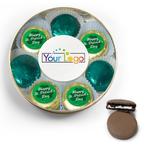 Add Your Logo St. Patrick's Day Chocolate Covered Oreo Cookies Large Gold Plastic Tin