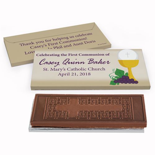 Deluxe Personalized Chalice & Eucharist First Communion Embossed Chocolate Bar in Gift Box