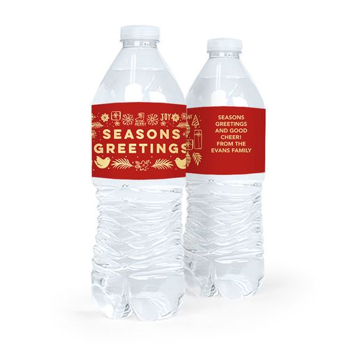 Personalized Bonnie Marcus Christmas Seasons Greetings Water Bottle Sticker Labels (5 Labels)