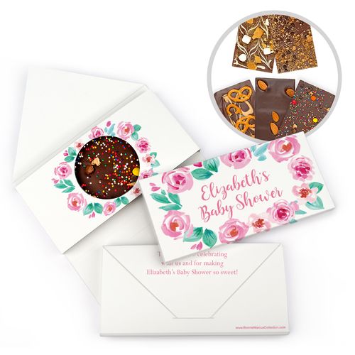 Personalized Bonnie Marcus Baby Shower Pink Floral Wreath Gourmet Infused Belgian Chocolate Bars (3.5oz)