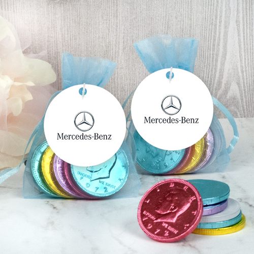 Personalized Add Your Logo Easter Chocolate Coins in XS Organza Bags with Gift Tag