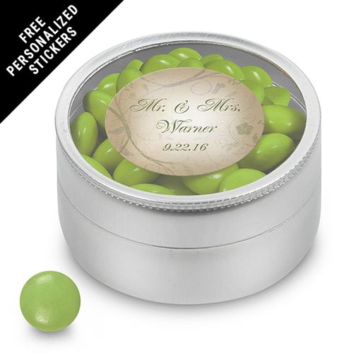 Wedding Favor Personalized Small Round Tin Monogram and Leaves (25 Pack)