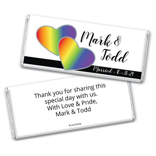 Personalized Chocolate Bar & Wrapper - LGBT Wedding Rainbow Hearts
