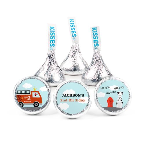 Personalized Fire Truck Birthday 3/4" Stickers (108 Pack) for Hershey's Kisses
