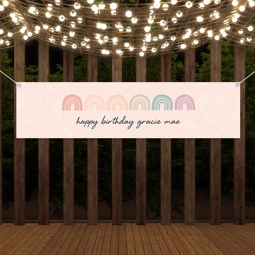 Personalized Rainbow Birthday 5 Ft. Banner - Watercolor Rainbows