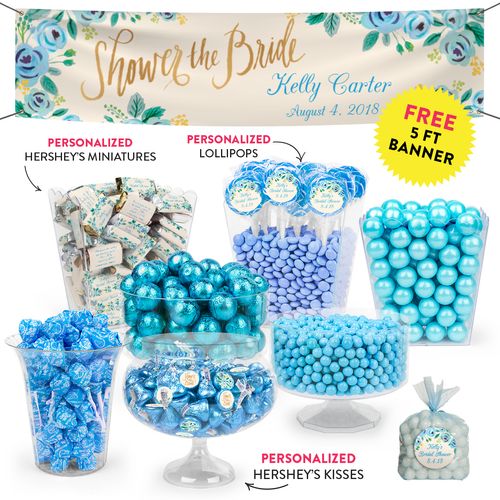 Personalized Bridal Shower Blue Flowers Deluxe Candy Buffet