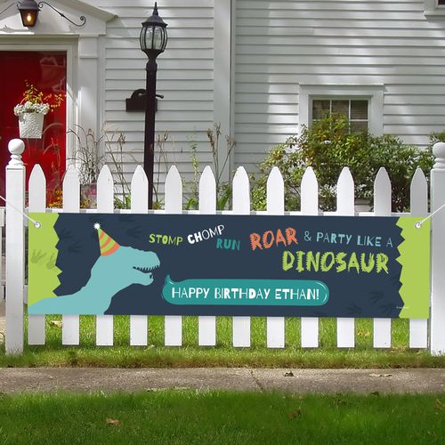 Personalized Dinosaur Birthday 5 Ft. Banner - Green Dinosaur