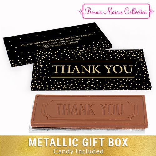 Deluxe Personalized Gold Dots Thank You Chocolate Bar in Metallic Gift Box