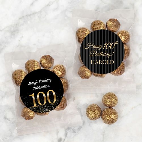 Personalized Milestone 100th Birthday Candy Bags with Premium Gourmet Sparkling Prosecco Cordials