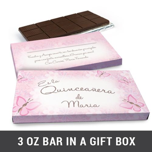 Deluxe Personalized Quinceaera Jardin de Meriposas Chocolate Bar in Gift Box (3oz Bar)
