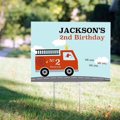Personalized Kids Birthday Yard Sign Firetruck