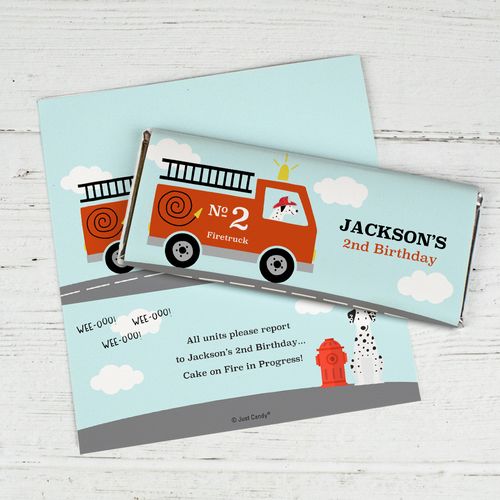 Personalized Kids Birthday - Fire Truck Chocolate Bar Wrappers