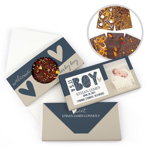 Personalized It's a Boy Birth Announcement Gourmet Infused Belgian Chocolate Bars (3.5oz)