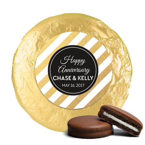 Personalized Anniversary Shimmering Stripes Milk Chocolate Covered Oreo Cookies with Gold Foil