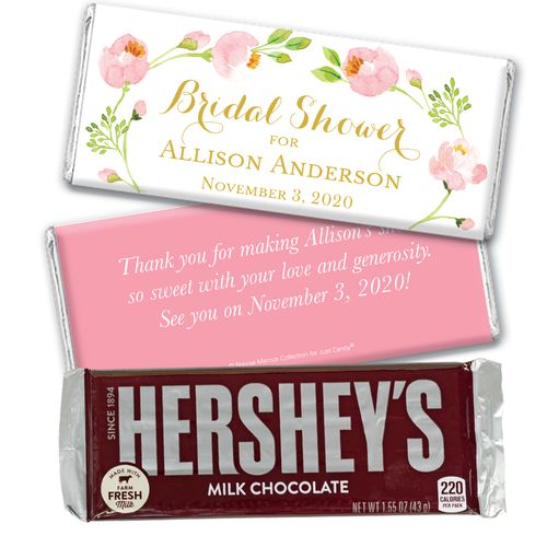 Personalized Bonnie Marcus Hershey's Milk Chocolate Bar & Wrapper - Bridal Shower Botanical Wreath