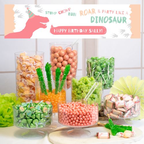 Personalized Deluxe Dinosaur Birthday Candy Buffet - Pink Dinosaur