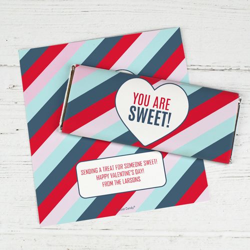 Personalized Valentine's Day Chocolate Bar Wrapper Only - Sweet Heart Stripes