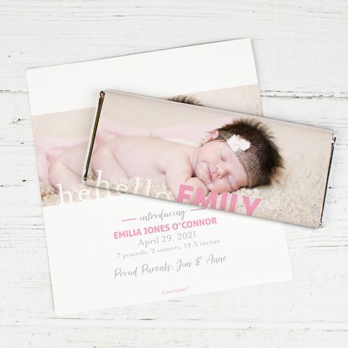 Personalized Hello Photo in Pink Baby Girl Birth Announcement Hershey's Chocolate Bar Wrappers