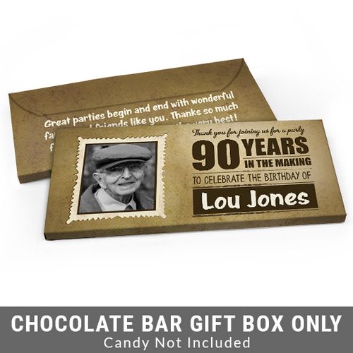 Deluxe Personalized 90th Birthday Candy Bar Favor Box