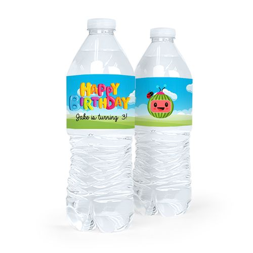 Non-Personalized Kids Birthday Water Bottle Labels - Coco Melons (5 Labels)