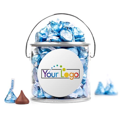 Personalized Add Your Logo Assembled Silver Paint Can with Hershey's Kisses