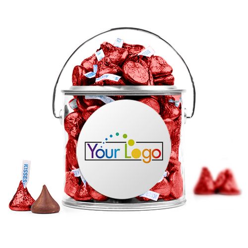 Personalized Add Your Logo Assembled Silver Paint Can with Hershey's Kisses