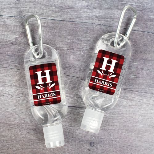 Personalized Hand Sanitizer with Carabiner Christmas 1 fl. oz bottle - Holiday Plaid