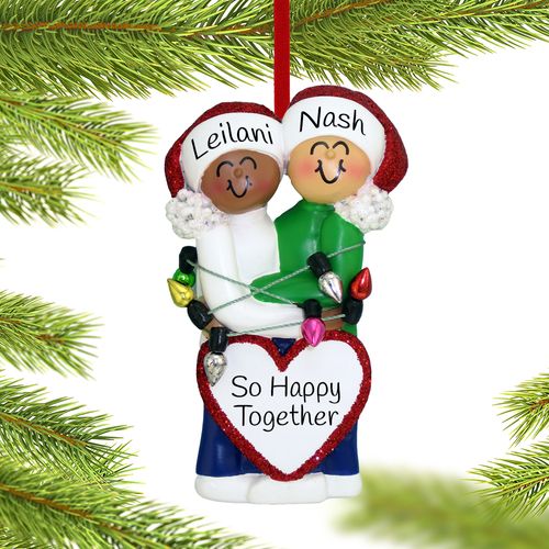 Personalized Mixed Race Christmas Couple (Ethnic/Caucasian)