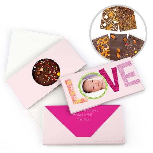 Personalized Bonnie Marcus Birth Announcement Baby Girl Love Gourmet Infused Belgian Chocolate Bars (3.5oz)