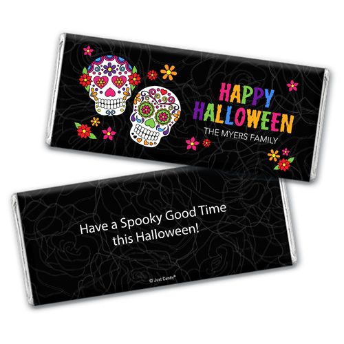 Personalized Halloween Festive Sugar Skull Chocolate Bar & Wrapper