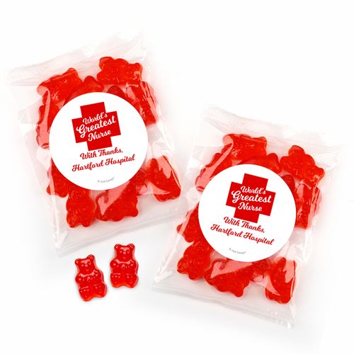 Personalized Nurse Appreciation Red Cross Candy Bags with Gummi Bears