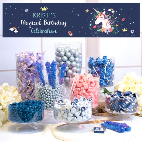 Personalized Deluxe Unicorn Birthday Candy Buffet - Blue Unicorn